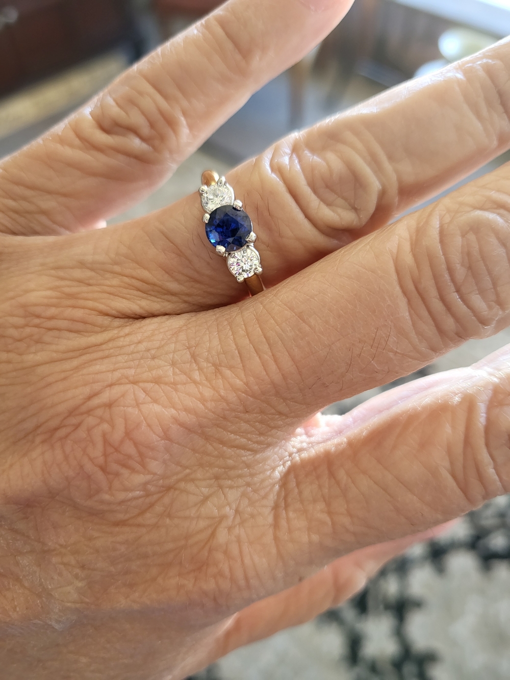Ring Blue Sapphire and Diamond Three-Stone Ring - Ring